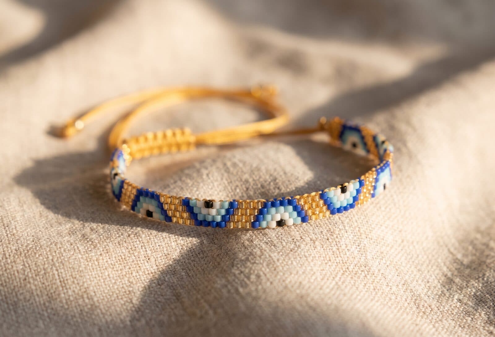 Pulsera Ojo Turco 4 Líneas Azul en cristal miyuki - Amara Accesorios