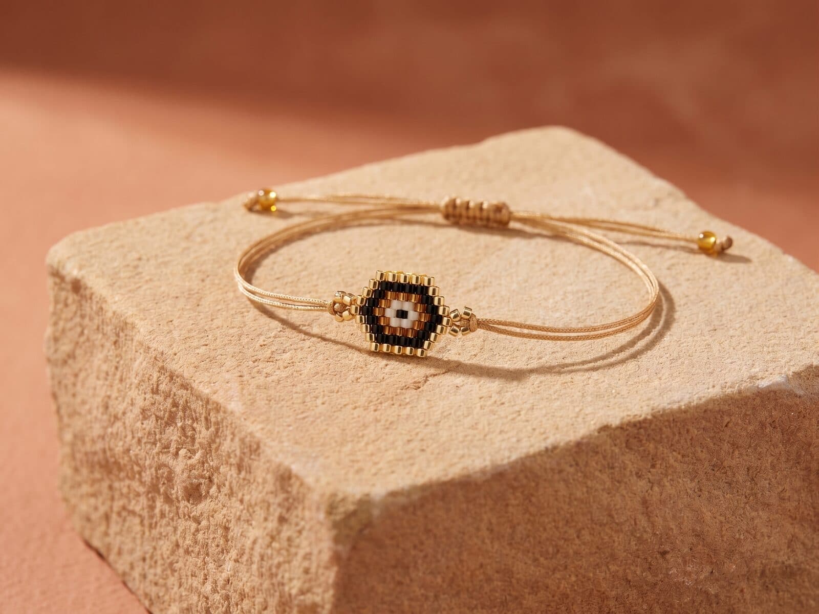 Pulsera Mini Ojo Turco Café en cristal miyuki - Amara Accesorios