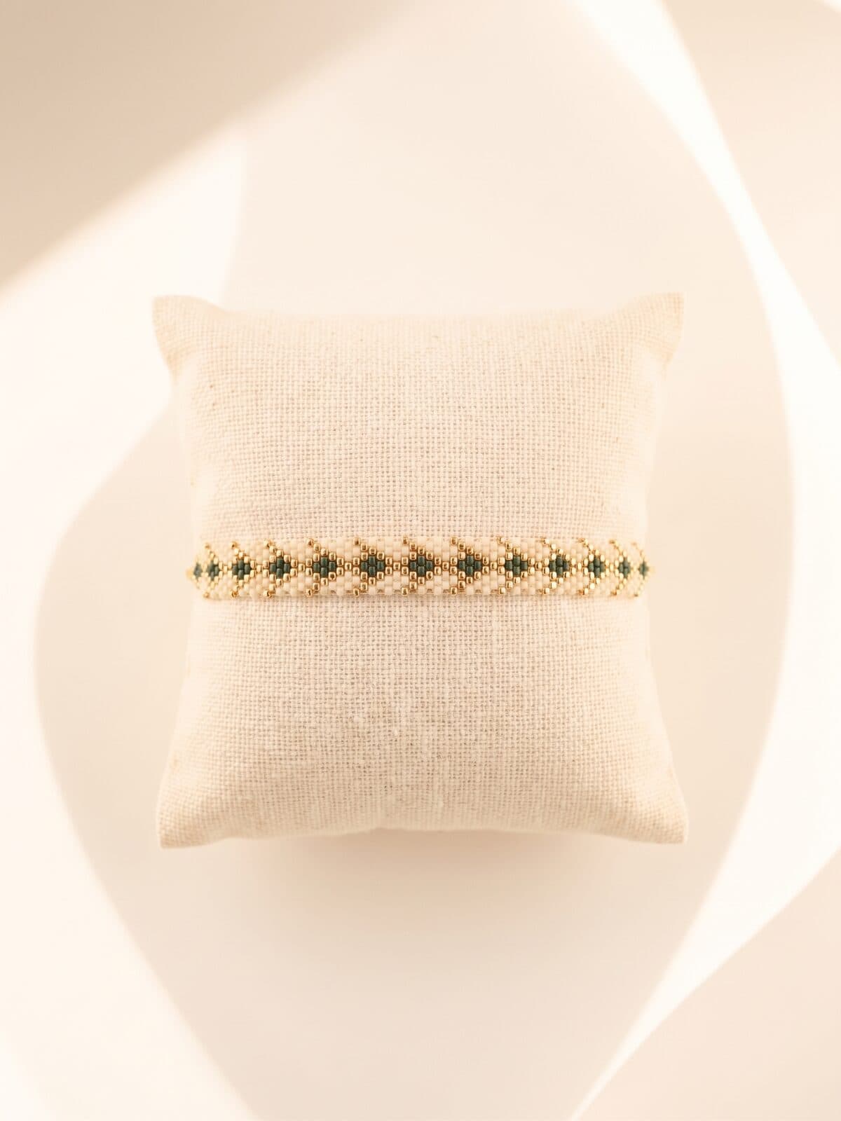 Pulsera Espiga Beige Esmeralda Delgada en cristal miyuki - Amara Accesorios