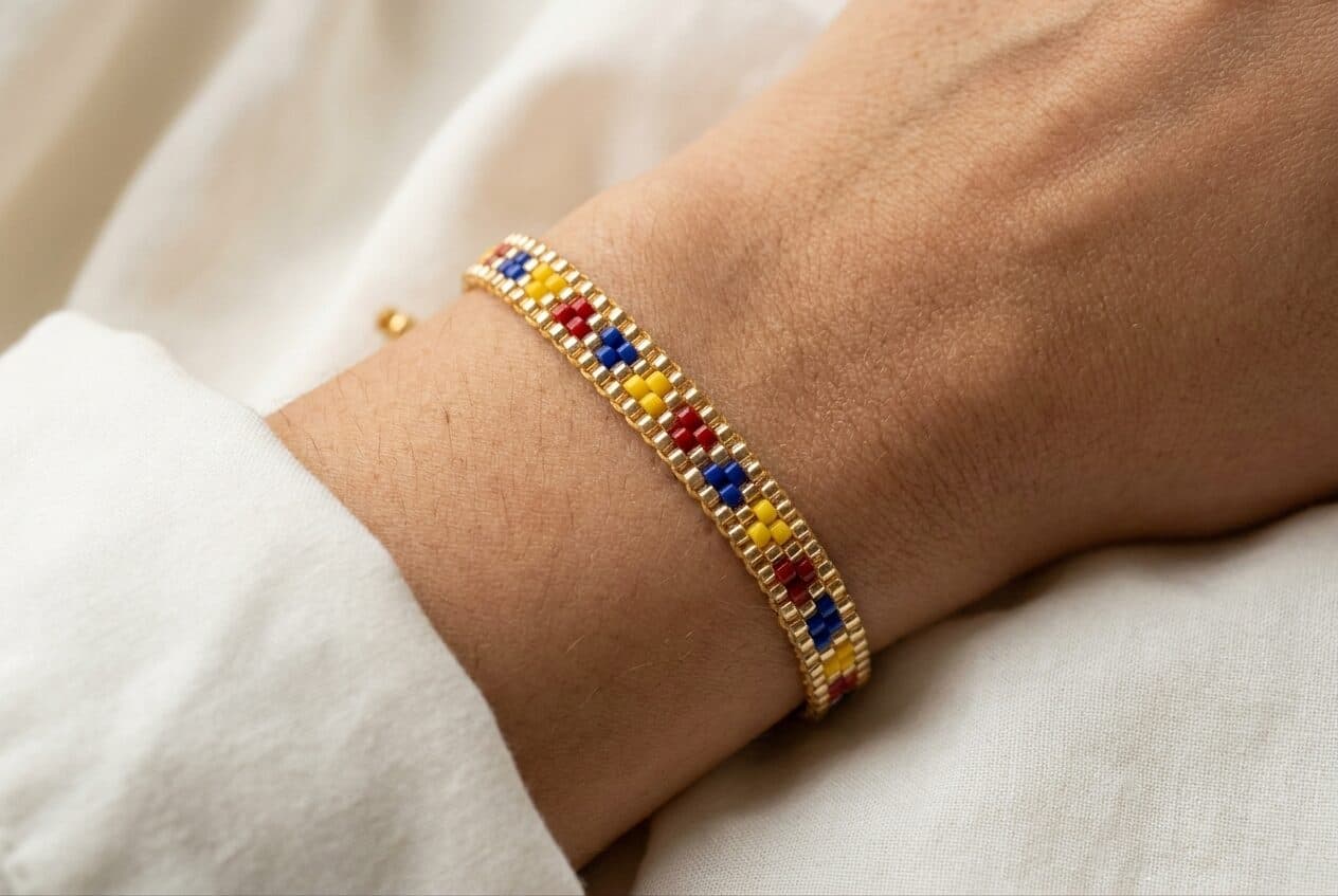 Pulsera Triángulos Mini Colombia en cristal miyuki - Amara Accesorios