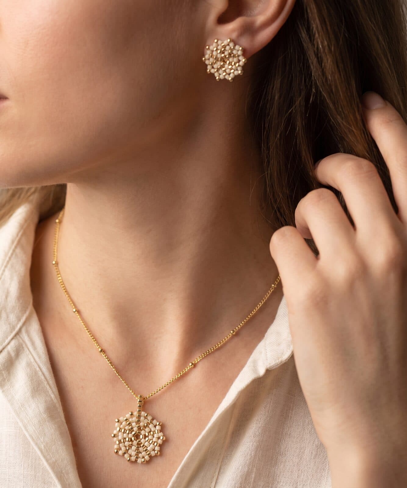 Set Drops Beige en cristal miyuki - Amara Accesorios
