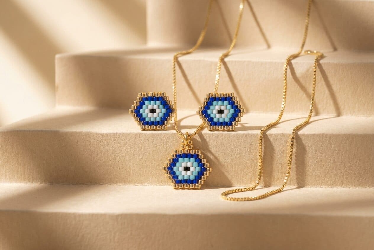 Set Ojo Turco Azul en cristal miyuki - Amara Accesorios