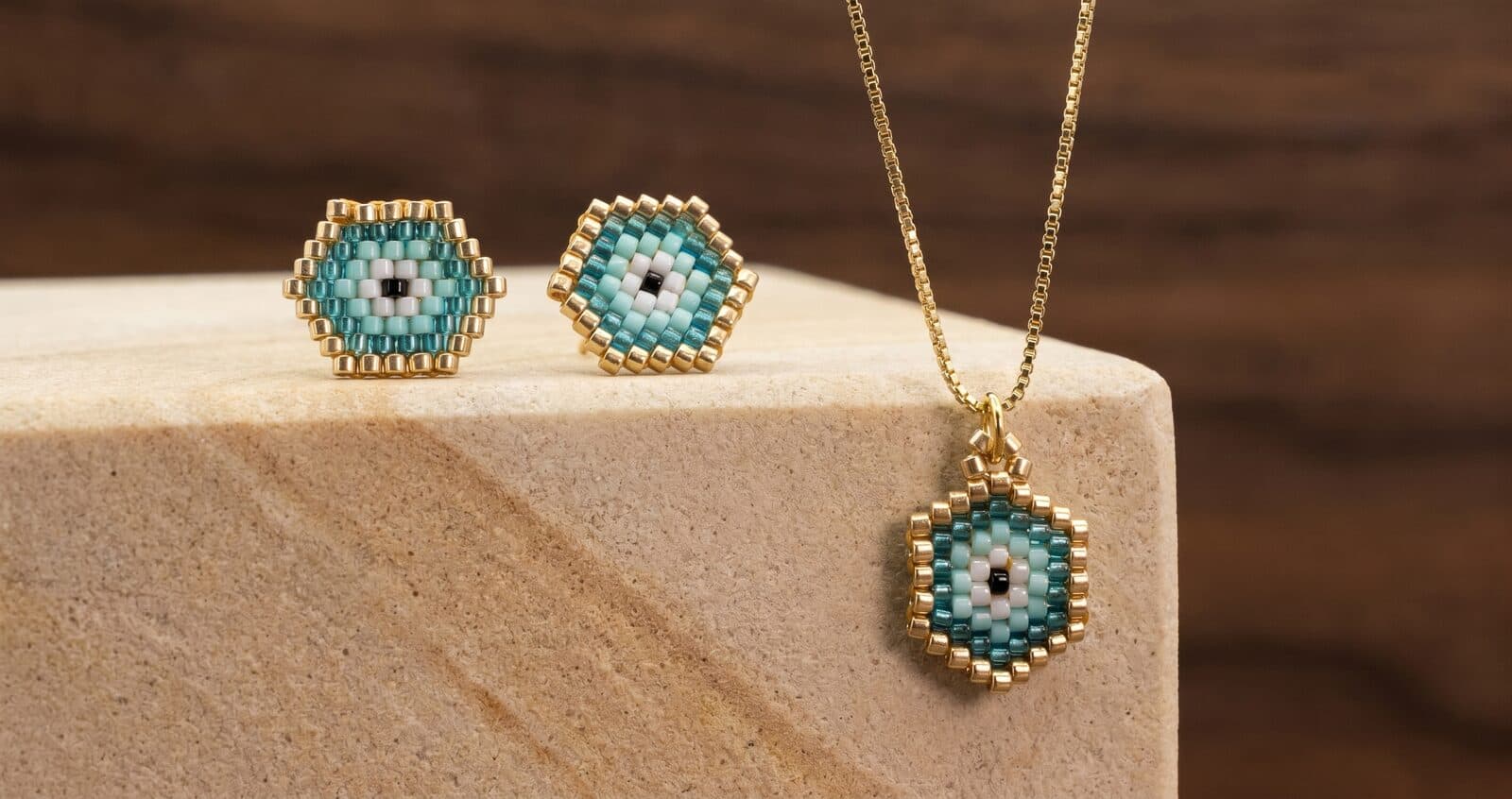 Set Ojo Turco Turquesa en cristal miyuki - Amara Accesorios