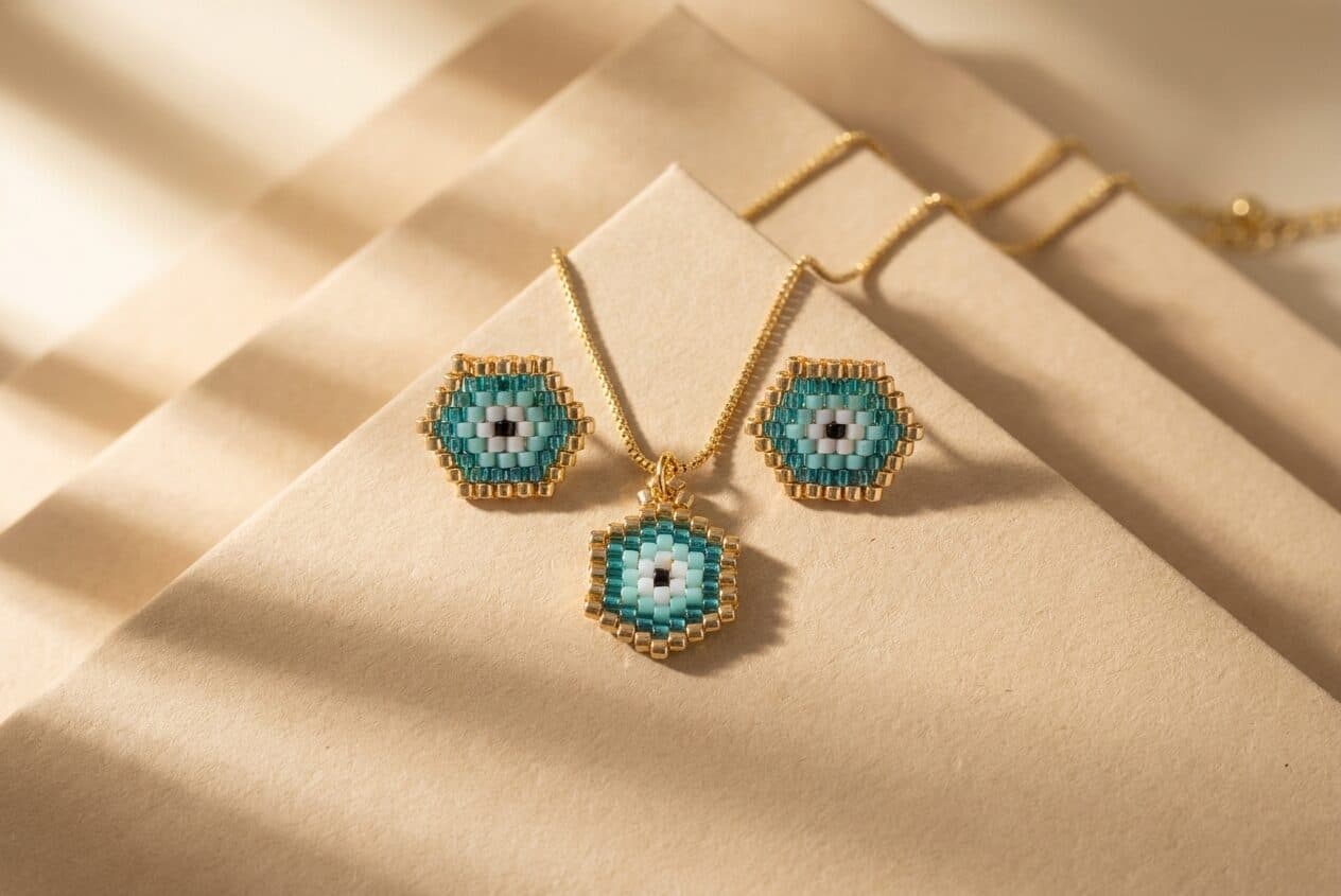 Set Ojo Turco Turquesa en cristal miyuki - Amara Accesorios