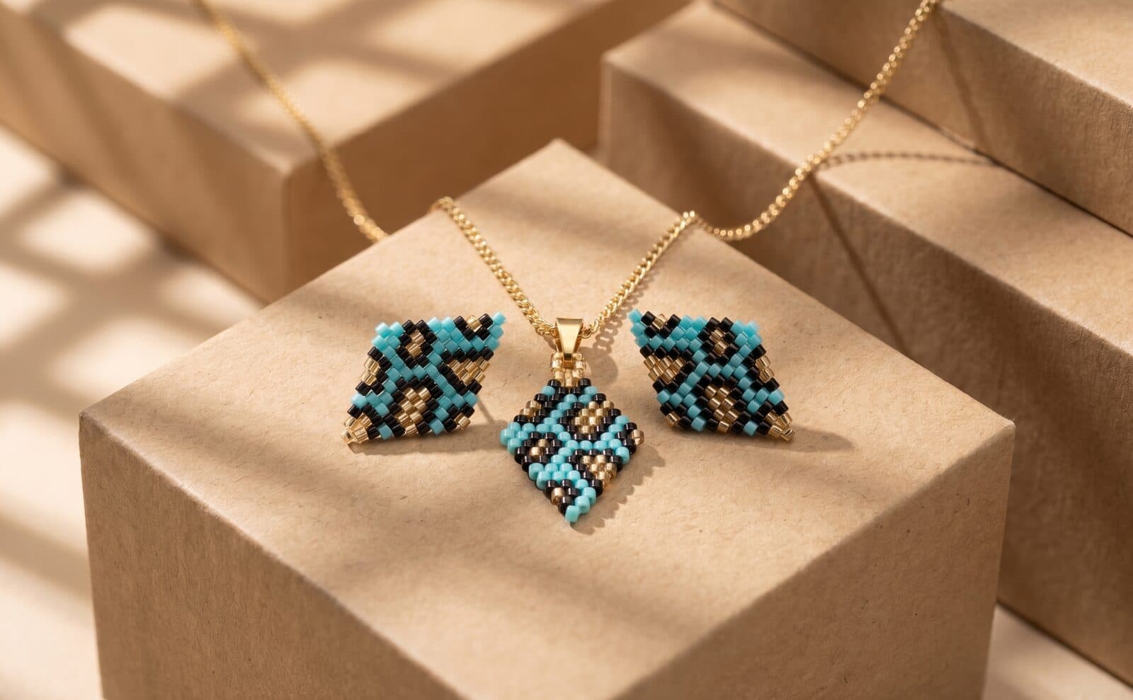 Set Animal Print Turquesa en cristal miyuki - Amara Accesorios