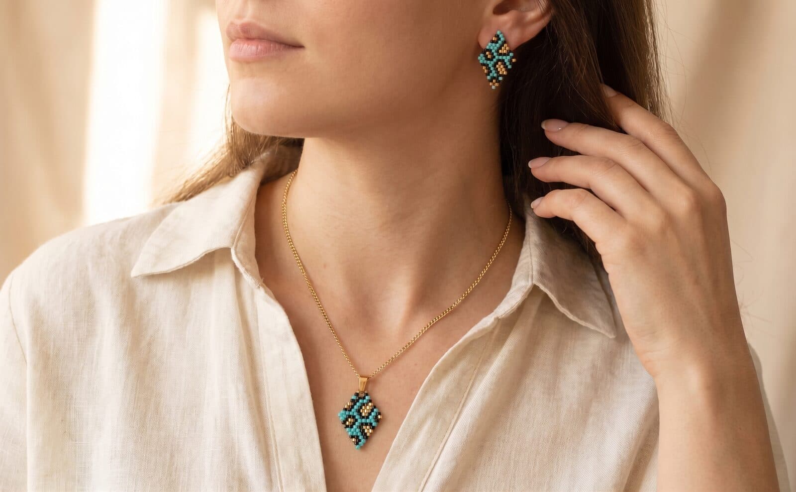 Set Animal Print Turquesa en cristal miyuki - Amara Accesorios