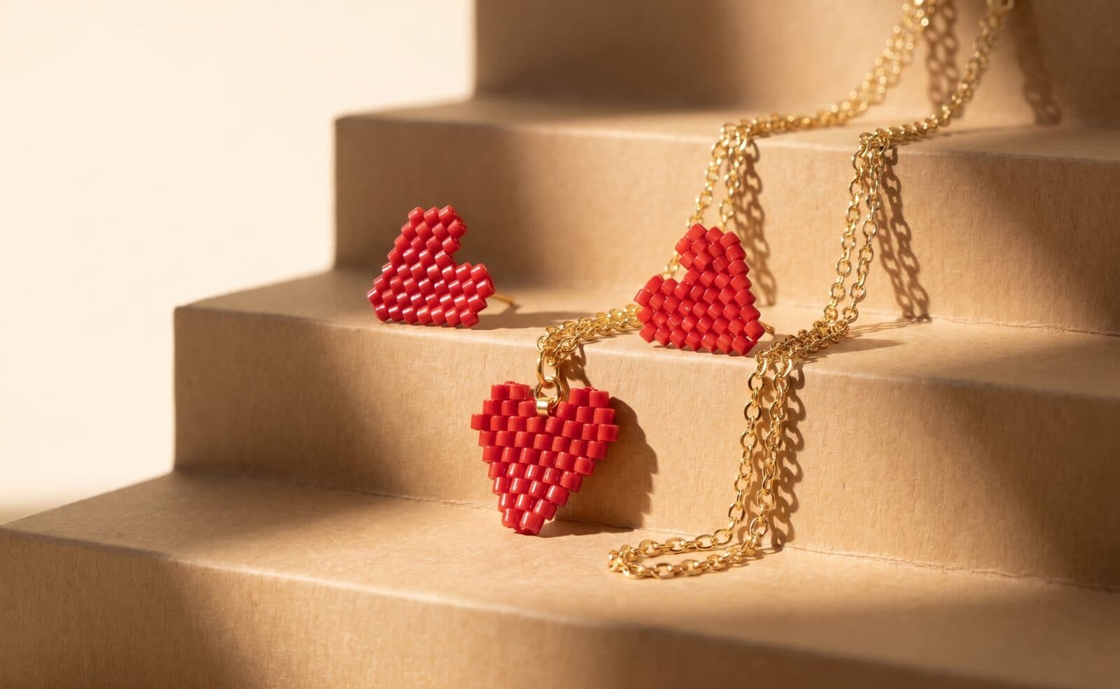 Set Corazón Rojo en cristal miyuki - Amara Accesorios