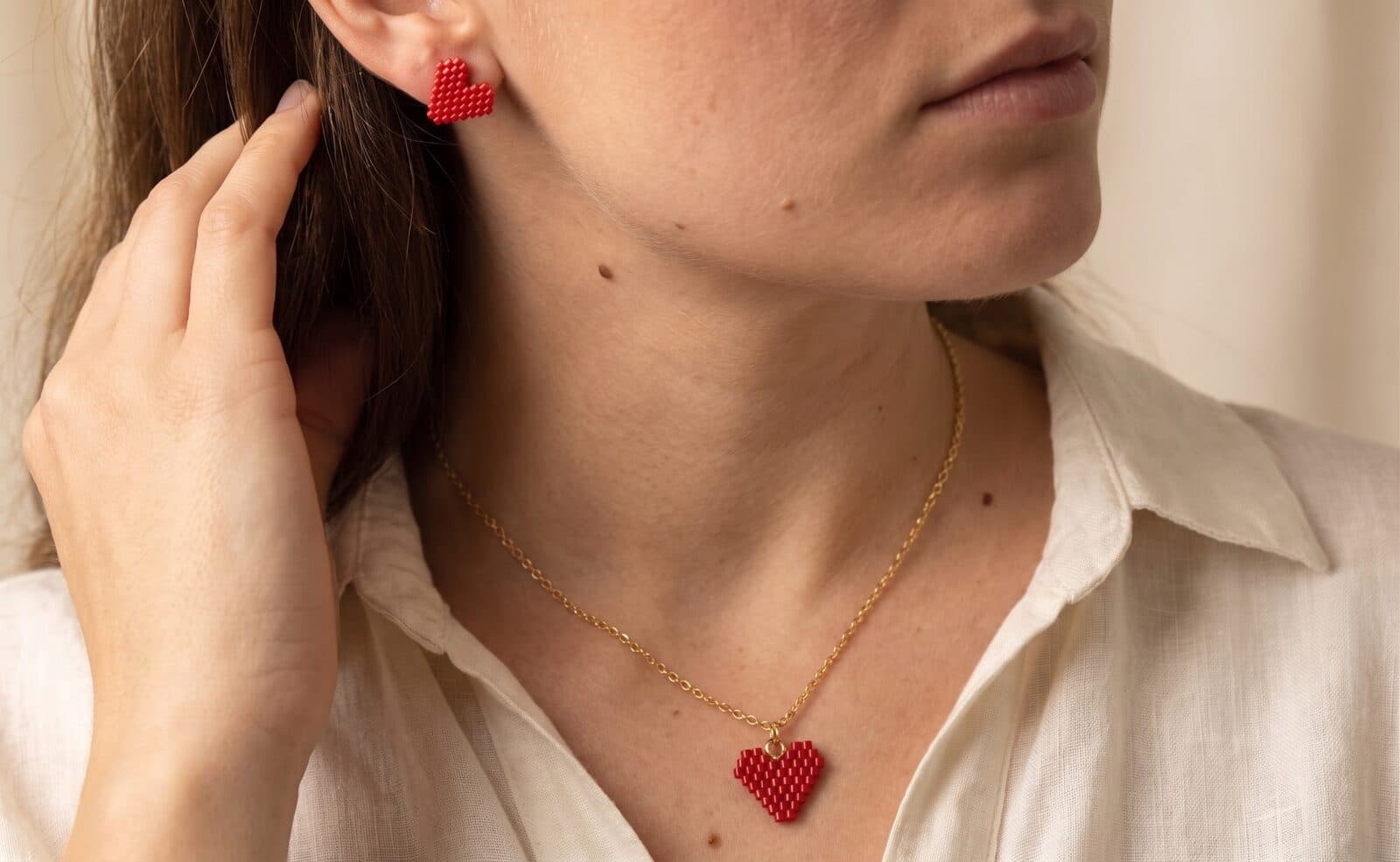 Set Corazón Rojo en cristal miyuki - Amara Accesorios