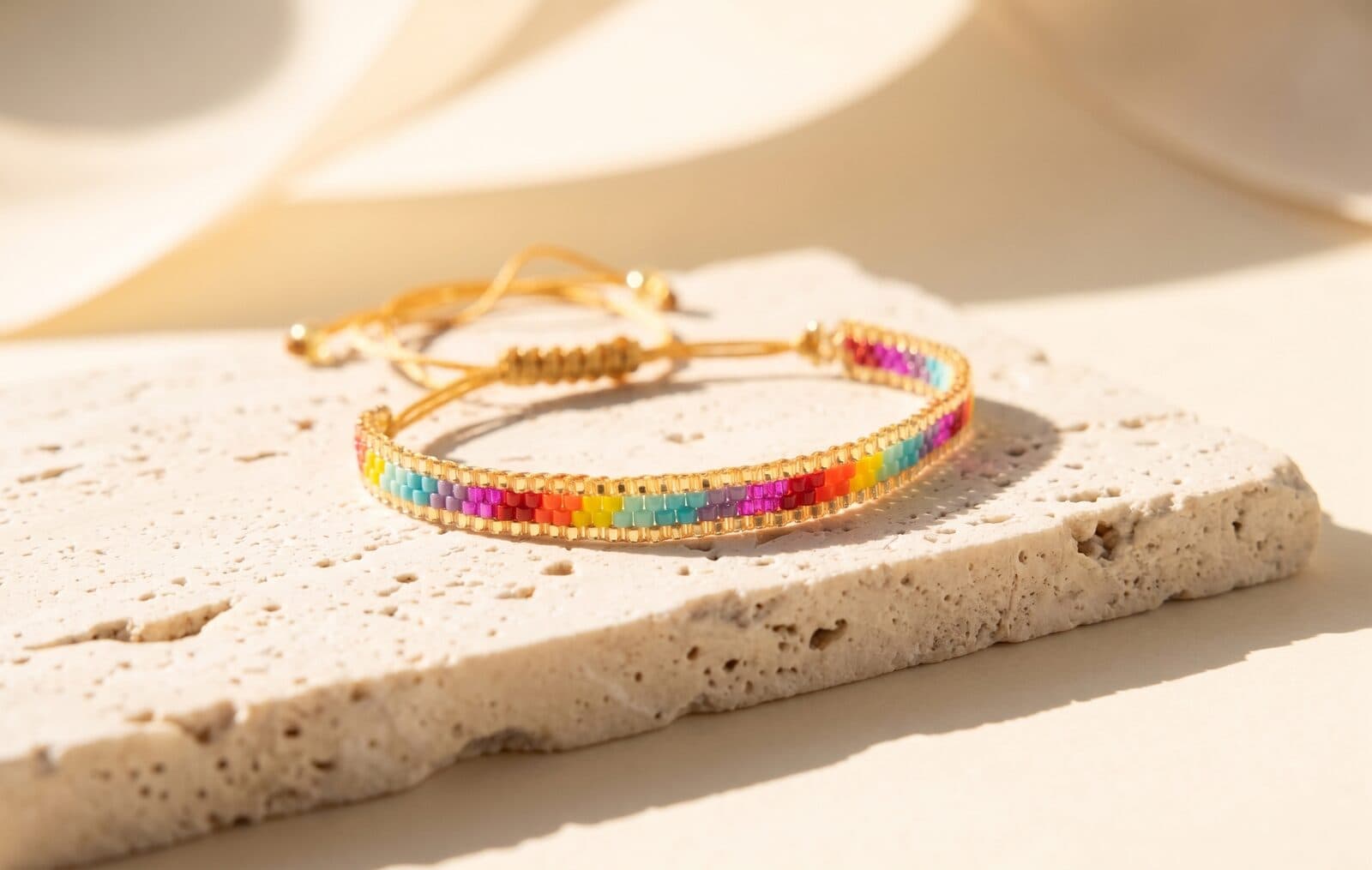 Pulsera Oblícua Borde Dorado Vivos en cristal miyuki - Amara Accesorios