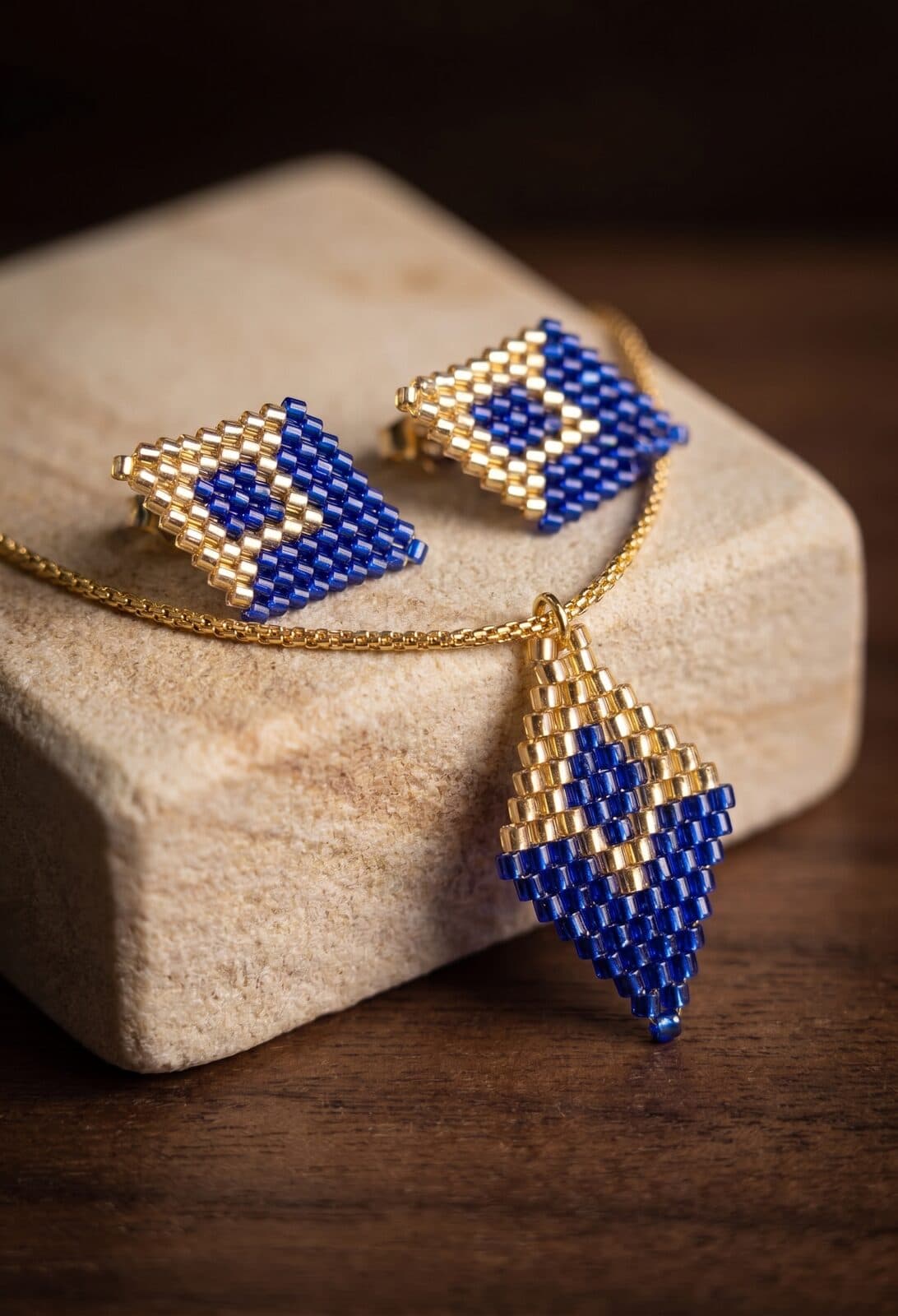 Set Rombo Esencia Azul en cristal miyuki - Amara Accesorios