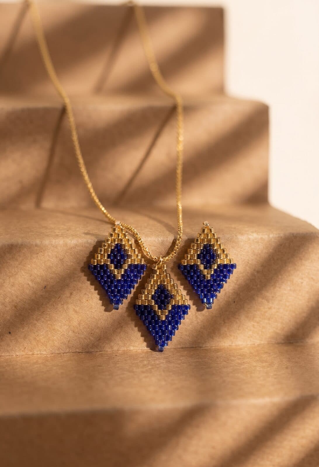 Set Rombo Esencia Azul en cristal miyuki - Amara Accesorios