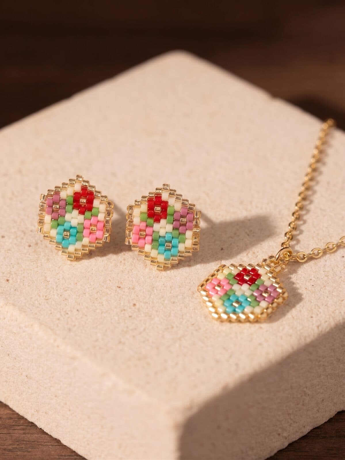 Set Trinidad Floral en cristal miyuki - Amara Accesorios