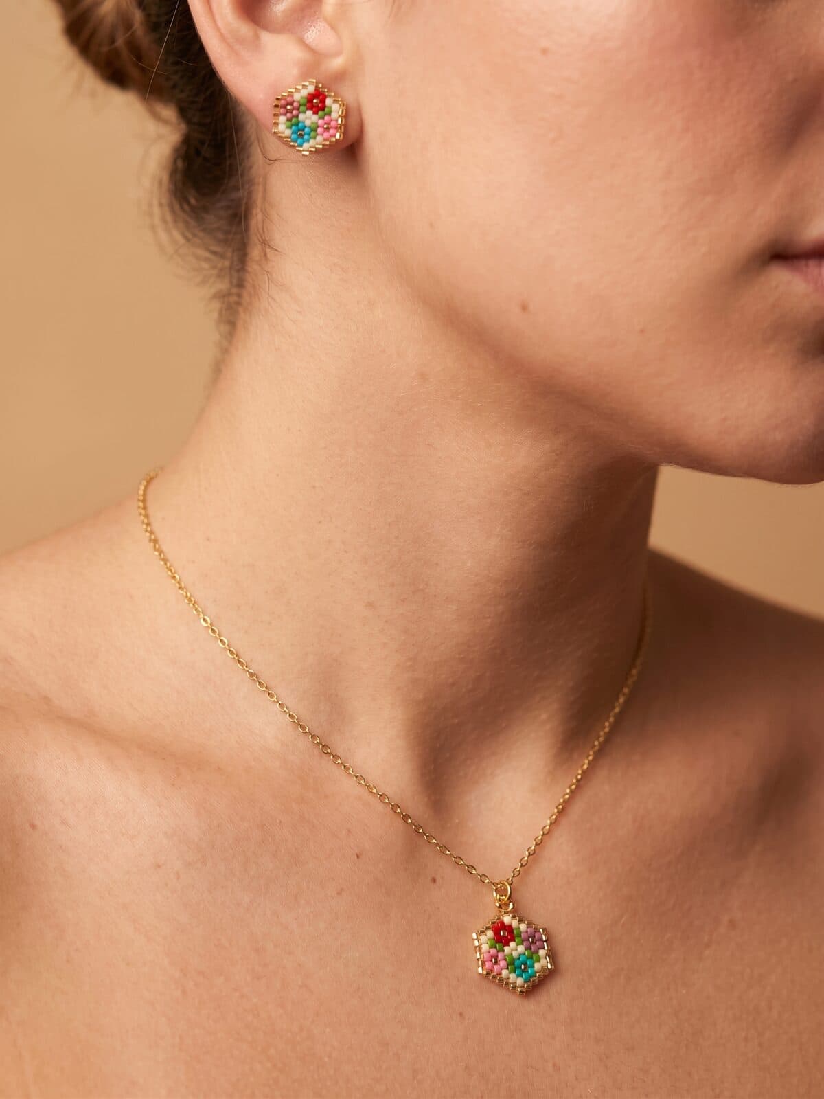 Set Trinidad Floral en cristal miyuki - Amara Accesorios