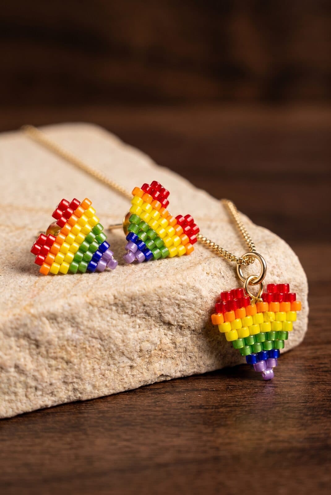 Set Corazón Arcoíris en cristal miyuki - Amara Accesorios