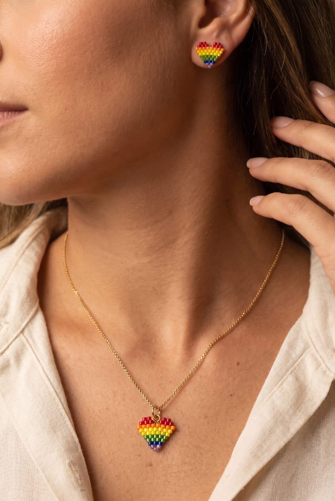 Set Corazón Arcoíris en cristal miyuki - Amara Accesorios